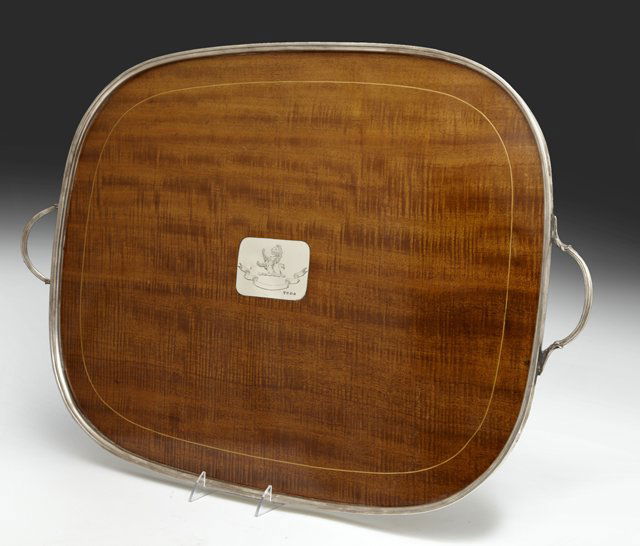English Line Inlaid Silverplated Serving Tray, c. 1937, (1 of 1)