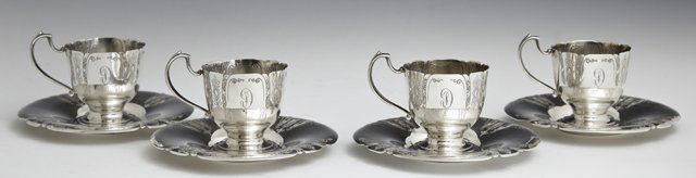 Set of Four Sterling Cup Holders and Saucers, early (1 of 1)