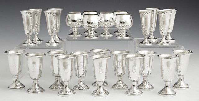 Group of Twenty-Six Footed Sterling Liqueurs, (1 of 1)