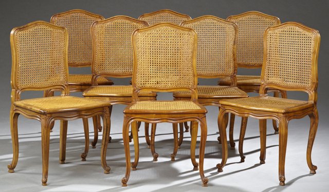 Set of Eight French Louis XV Style Carved Cherry Cane (1 of 1)