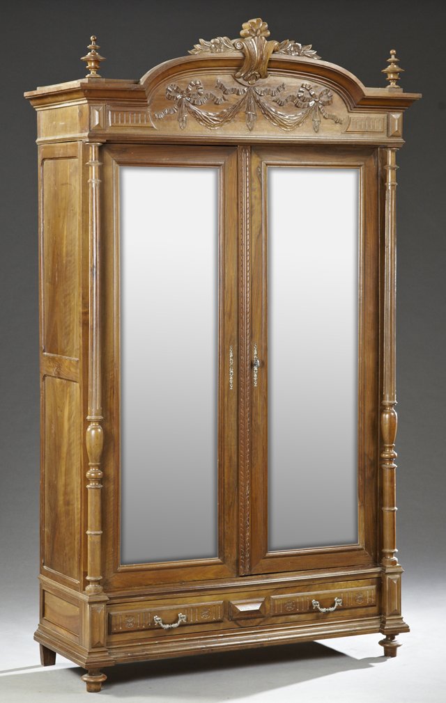 French Louis XVI Style Carved Walnut Armoire, late 19th (1 of 1)