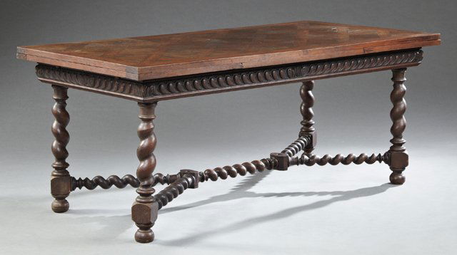 French Henri II Style Parquetry Inlaid Oak Draw Leaf (1 of 2)