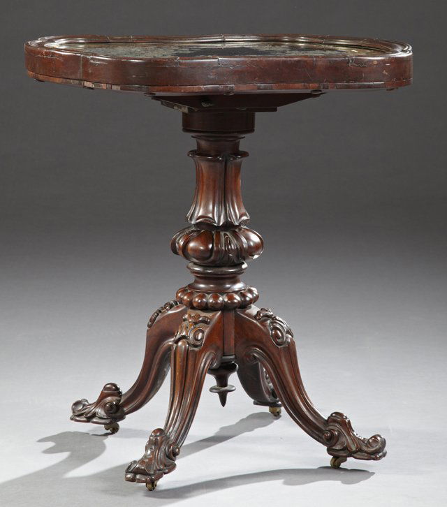 English Carved Mahogany Tilt Top Tea Table, c. 1900, (1 of 2)