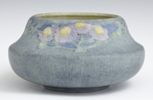 Newcomb College Matte Glaze Art Pottery Baluster Bowl,: Newcomb College Matte Glaze Art Pottery Baluster Bowl, 1914, by Sadie Irvine, thrown by Joseph Meyer, with relief floral decoration around the rim, the underside with the Newcomb cypher, JM, SI, G267,