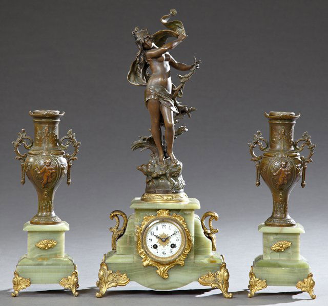 French Art Nouveau Patinated Spelter and Green Onyx (1 of 1)