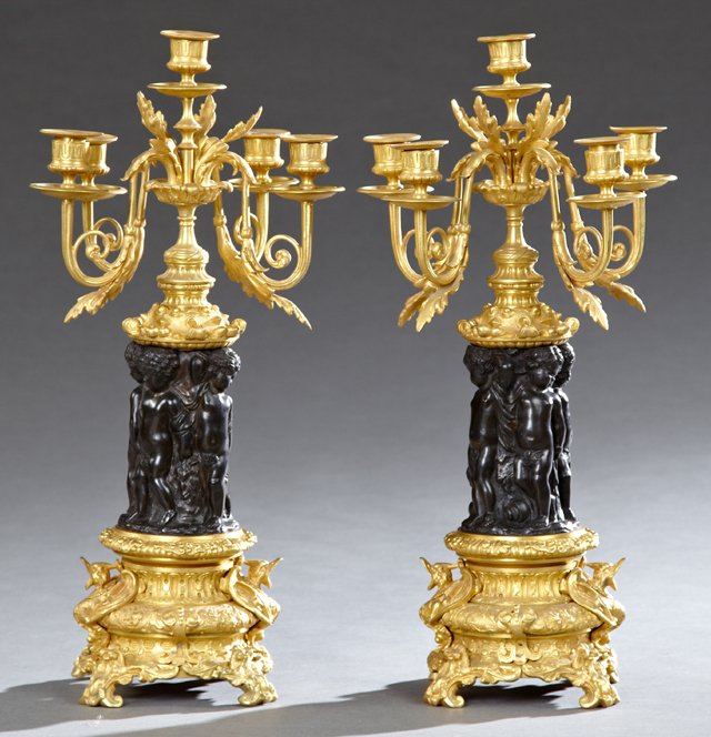Pair of French Gilt and Patinated Bronze Five Light (1 of 1)