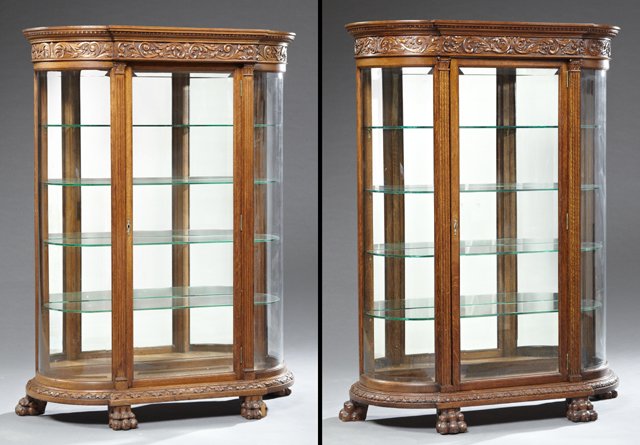 Pair of American Jacobean Style Carved Oak Curved Glass (1 of 3)