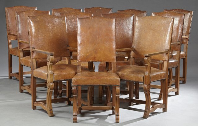 Set of Twelve (6 + 6) Spanish Carved Walnut Dining (1 of 2)