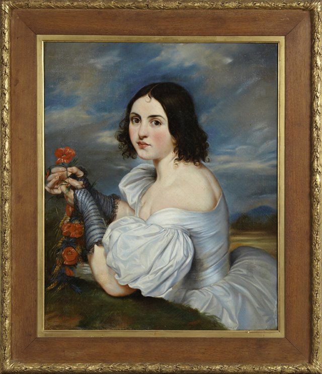 French School, "Portrait of a Young Woman with Flowers (1 of 1)