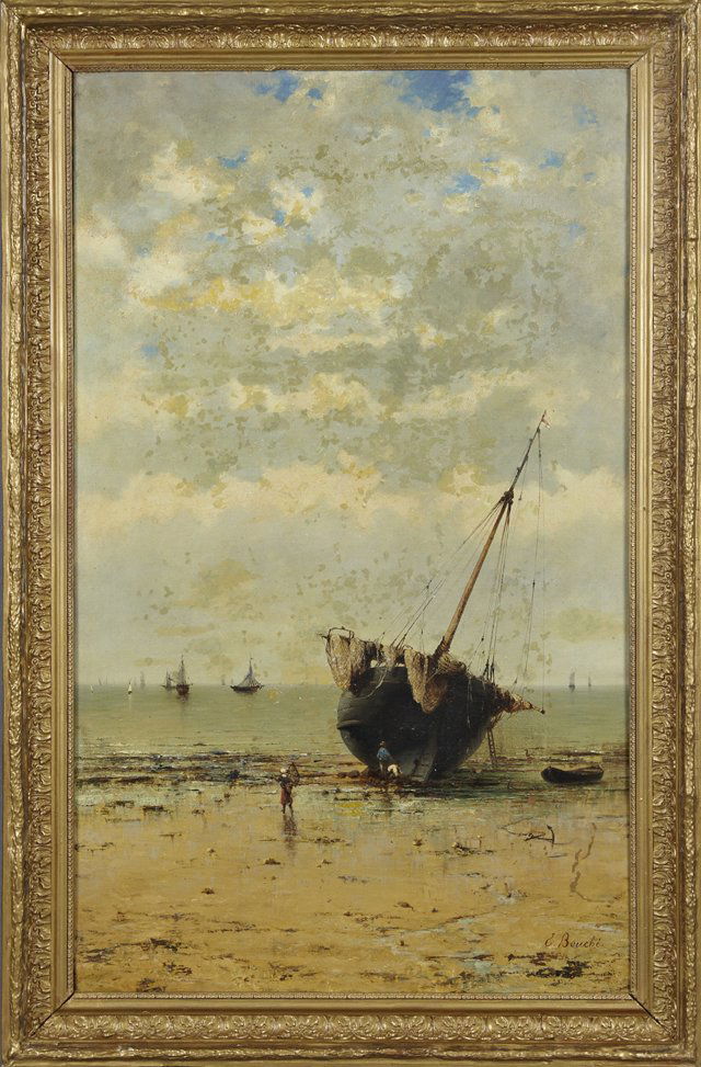 Ernest Bouche (1823- ), "Beached Ship at Low Tide," (1 of 6)