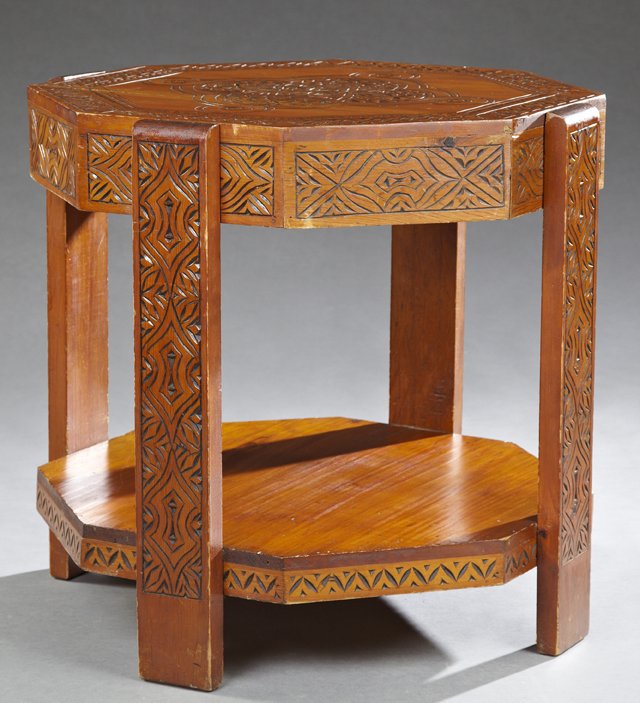 Moroccan Carved Pine Side Table, 20th c., the incised (1 of 1)