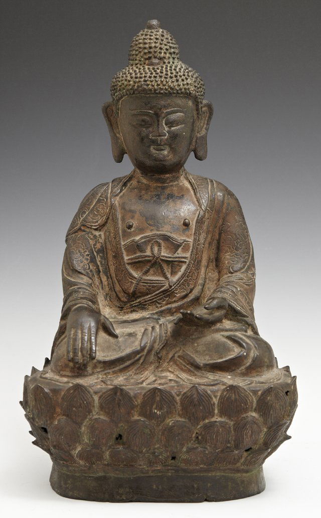 Oriental Bronze Seated Buddha Figure, 19th c., on a (1 of 7)