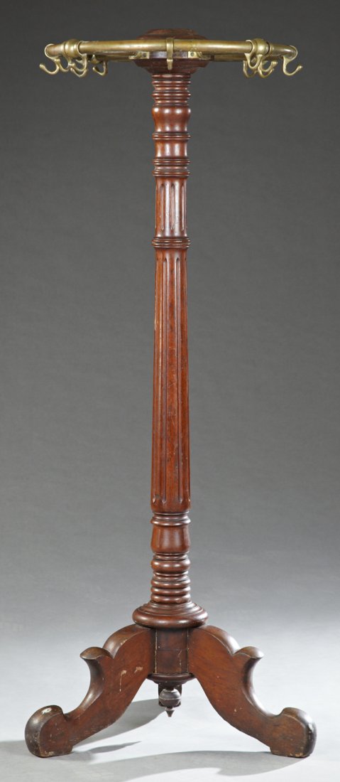 American Carved Mahogany and Brass Revolving Coat Rack, (1 of 1)