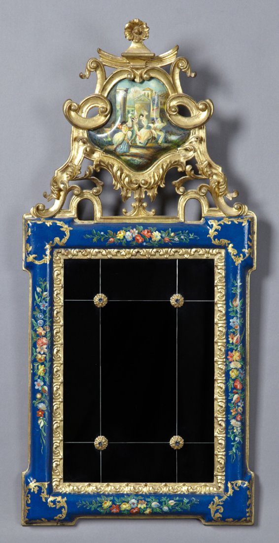 Italian Style Gilt and Gesso Polychromed Wood Mirror, (1 of 2)