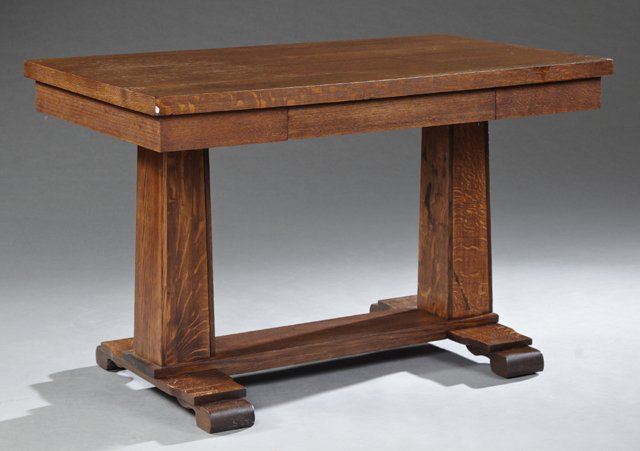 Arts and Crafts Carved Oak Library Table, late 19th c., (1 of 1)
