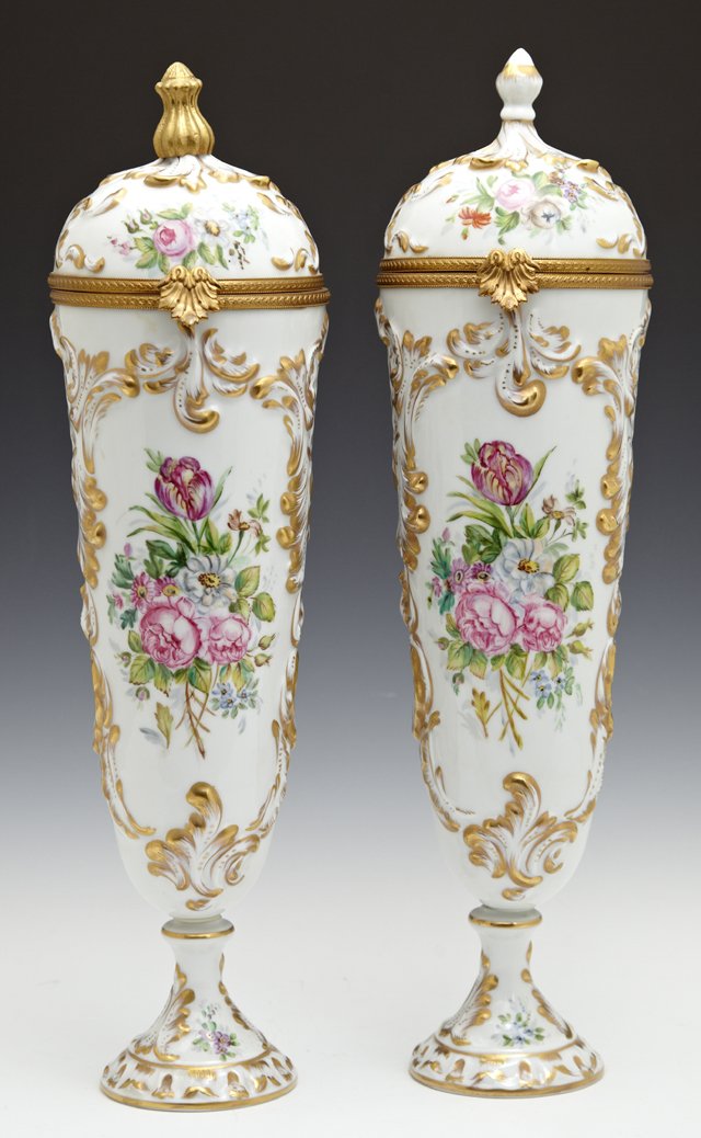 Pair of Hand-Painted Limoges Porcelain Covered Vases, (1 of 1)