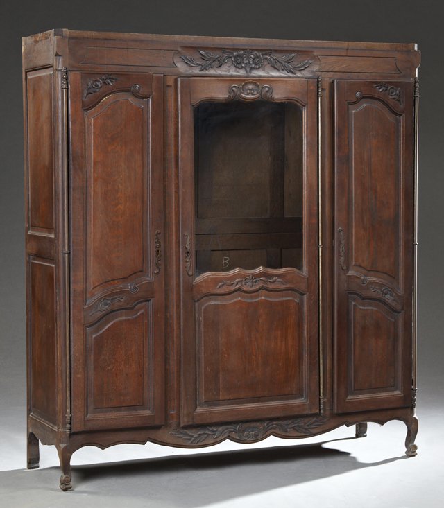 French Provincial Louis XV Style Carved Oak China (1 of 1)