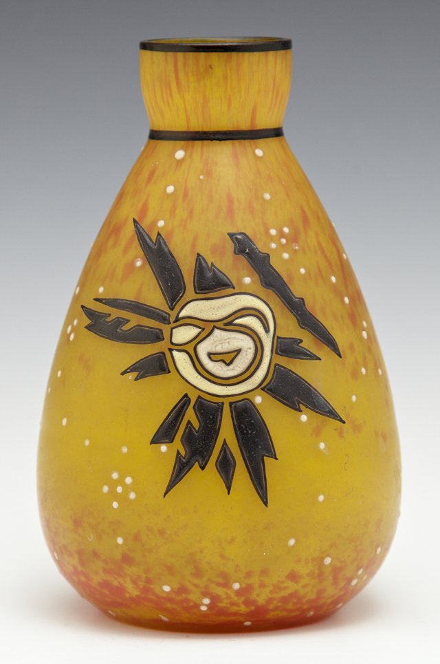 French Enameled Art Glass Vase, 20th c., by Delatte, (1 of 1)