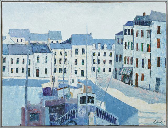 L. Saude, "Harbor Scene," 1984, oil on canvas, signed (1 of 1)