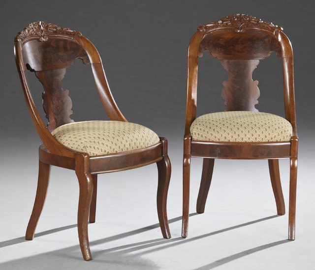 Pair of American Empire Revival Carved Mahogany Gondola (1 of 1)