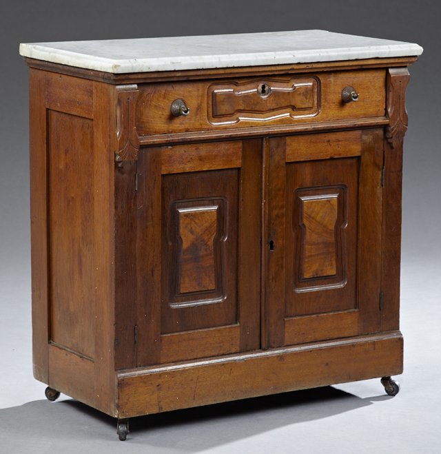 American Eastlake Carved Walnut Marble Top Washstand, (1 of 1)
