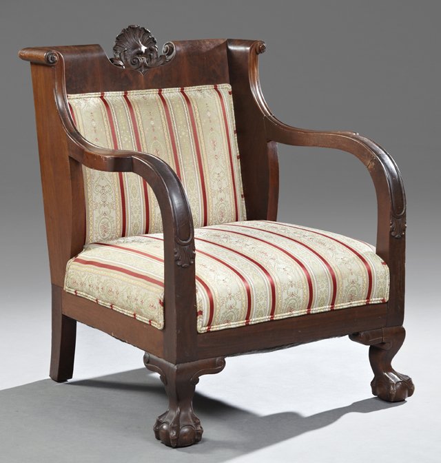 American Empire Carved Mahogany Wing Back Armchair, (1 of 1)