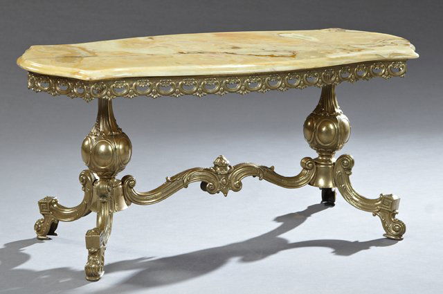 French Louis XV Style Gilt Brass Onyx Top Coffee Table, (1 of 5)