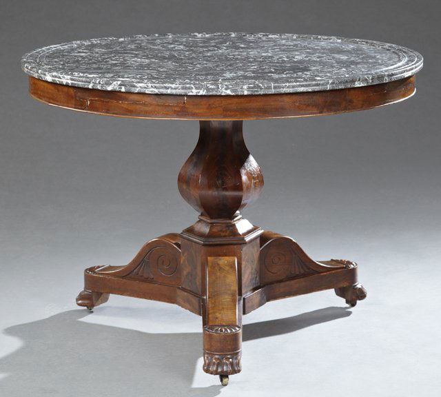 French Empire Style Carved Mahogany Marble Top Center (1 of 1)