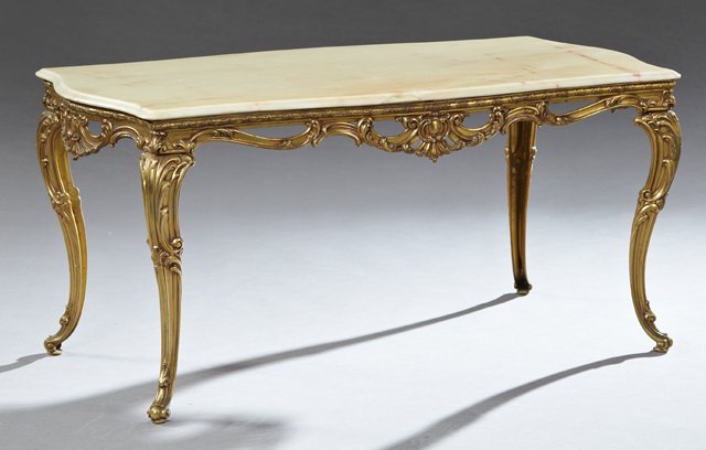 French Louis XV Style Gilt Brass Onyx Top Coffee Table, (1 of 1)