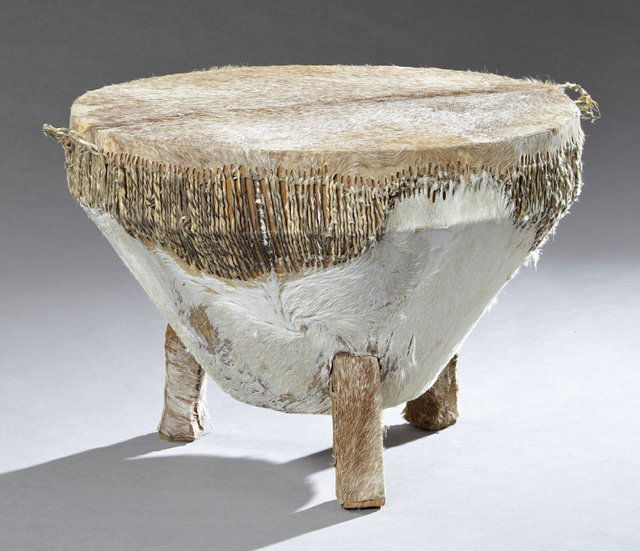 African Cow Hide Circular Drum, 20th c., of conical (1 of 1)