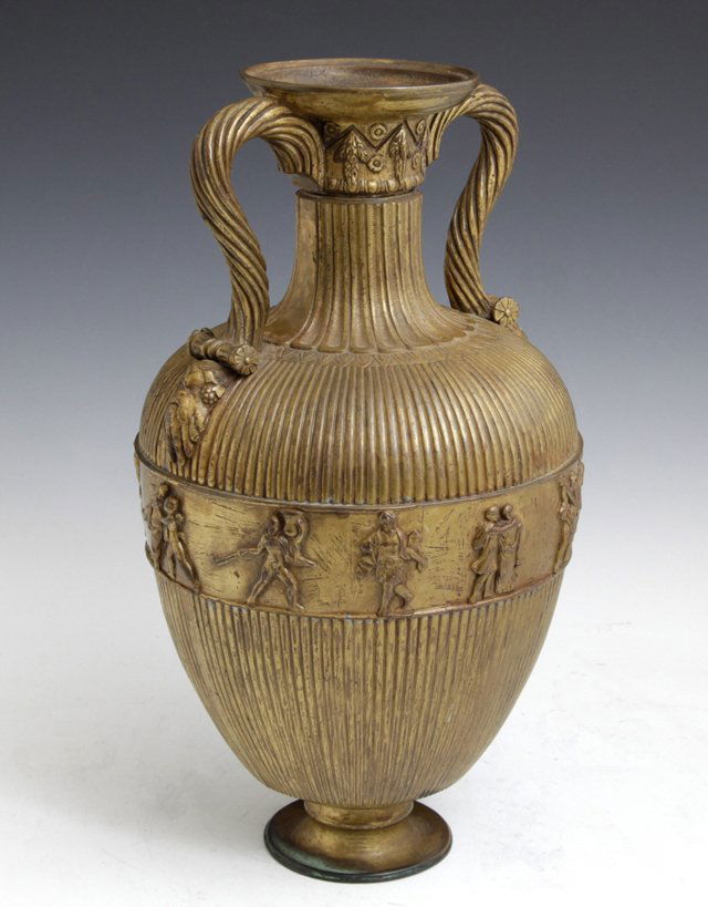 Neoclassical Bronze Baluster Urn, 20th c., the ribbed (1 of 1)