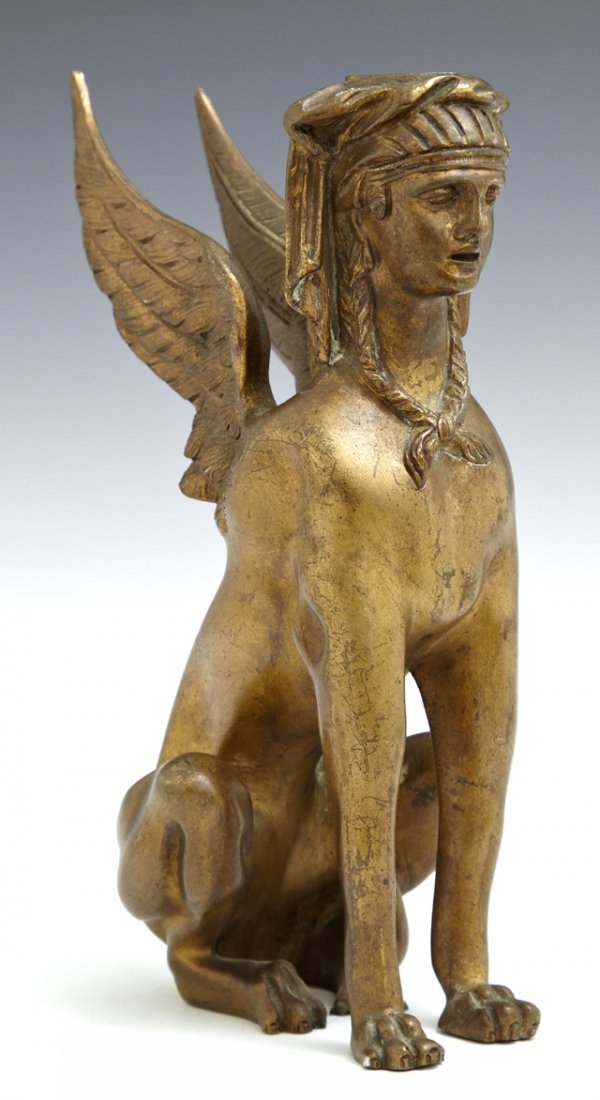 Gilt Bronze Seated Winged Sphinx Figure, 19th c., in (1 of 2)
