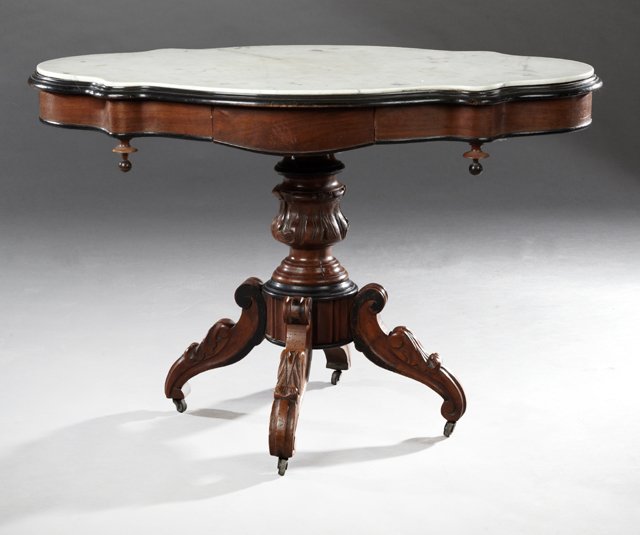 Late French Empire Carved Walnut Turtle Marble Top (1 of 1)