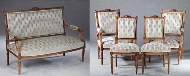 Five Piece French Louis XVI Style Carved Walnut Salon (1 of 3)