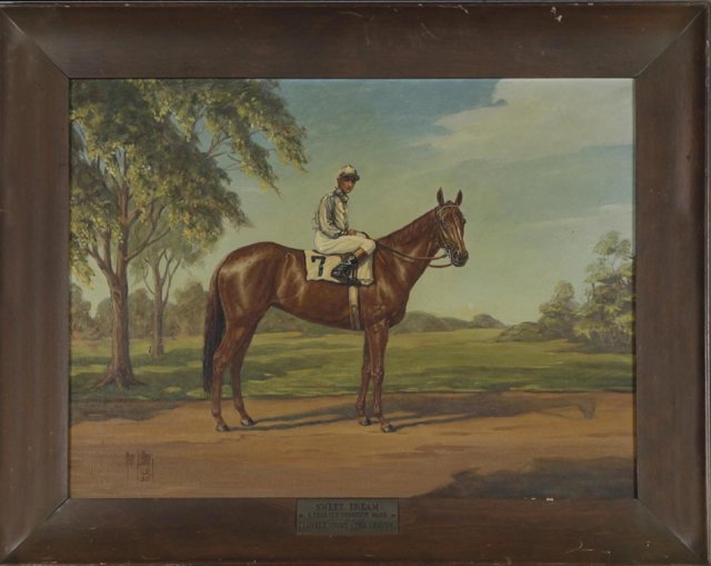 Ann Collins, "Sweet Dream," 1950, oil on canvas, signed: Ann Collins, "Sweet Dream," 1950, oil on canvas, signed l.l., framed, H.- 17 3/4 in., W.- 23 1/2 in.