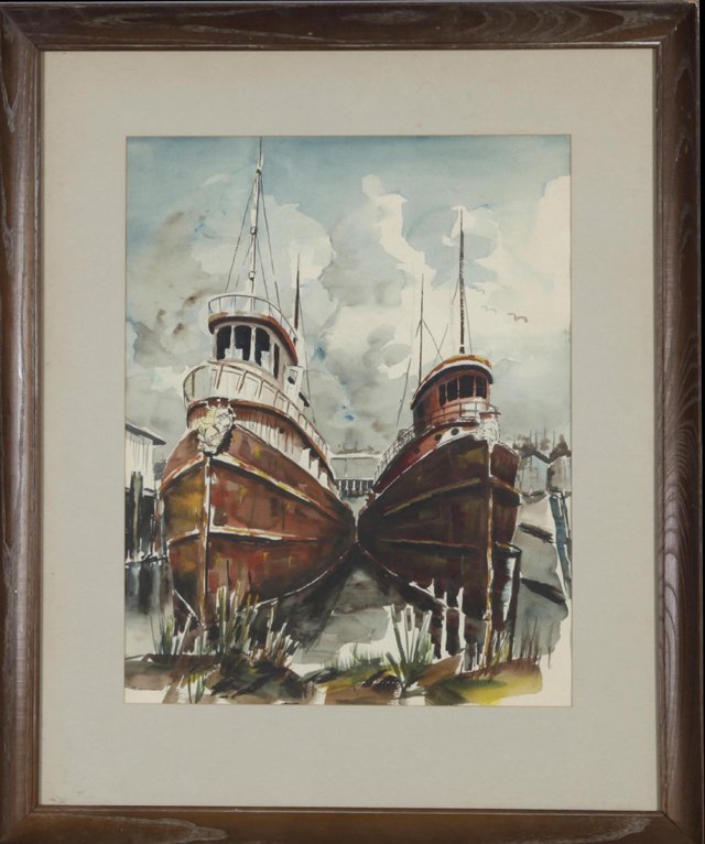 Louisiana School, "Two Tugboats in Drydock," 20th c., (1 of 1)