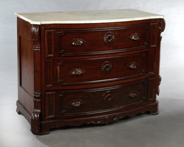 American Victorian Carved Walnut Marble Top Bowfront (1 of 1)