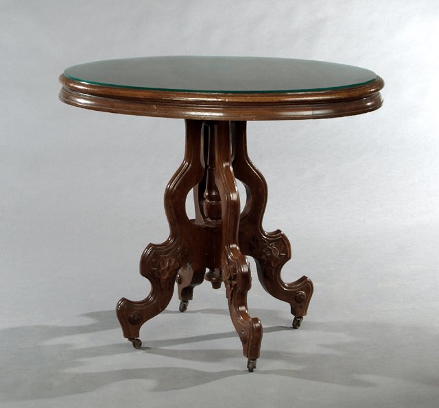 American Victorian Carved Walnut Lamp Table, 19th c., (1 of 1)