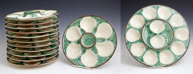 Thirteen Piece Majolica Oyster Set, late 19th c., (1 of 3)