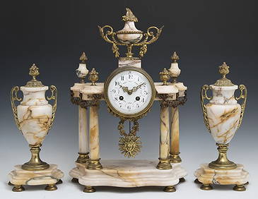 Louis XVI Style Three Piece Gilt Bronze and Pink Marble (1 of 1)