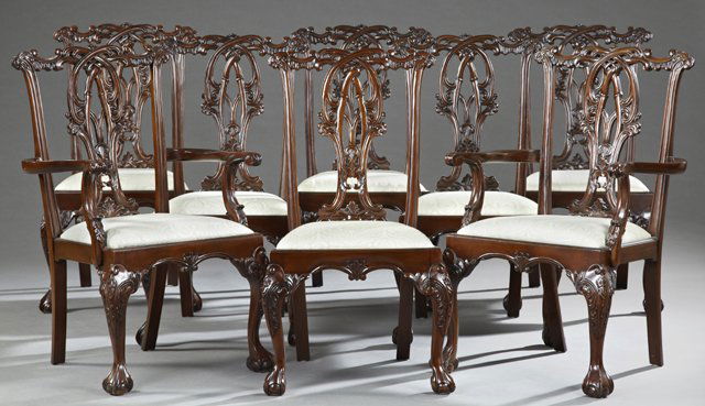 Set of Eight (2 + 6) Chippendale Style Carved Mahogany (1 of 1)