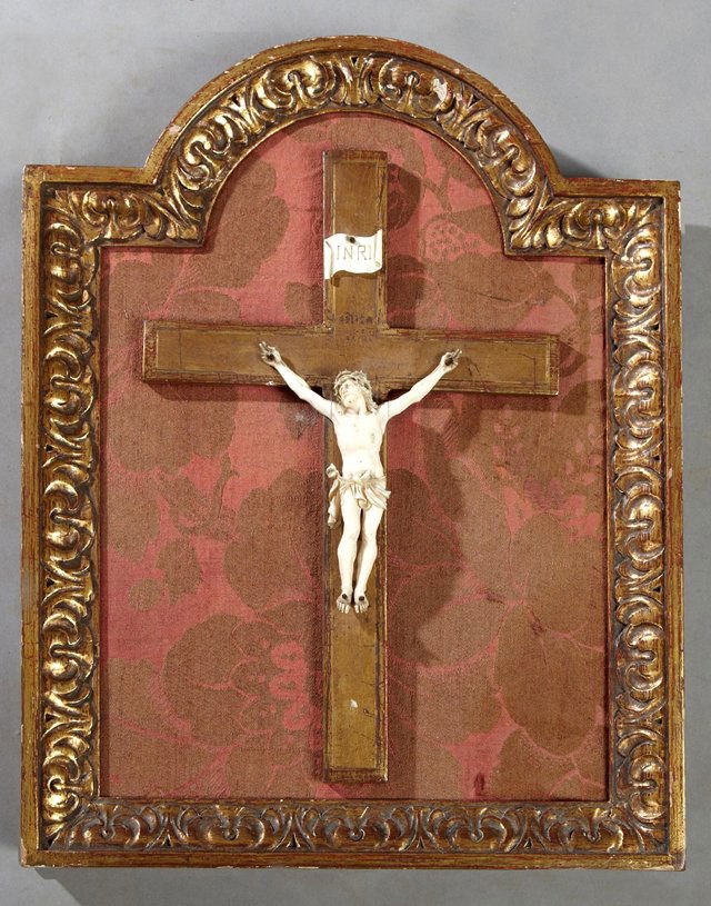 Carved Giltwood and Ivory Crucifix, c. 1900, presented (1 of 1)