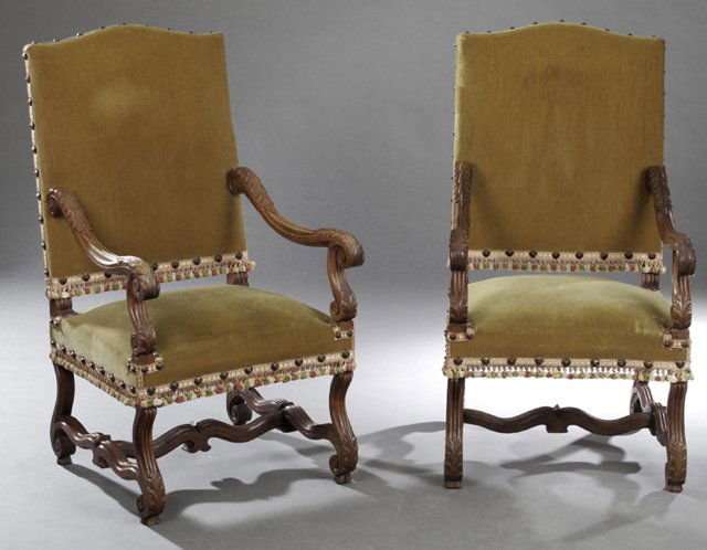 Pair of French Louis XIII Carved Walnut Fauteuils a la (1 of 1)