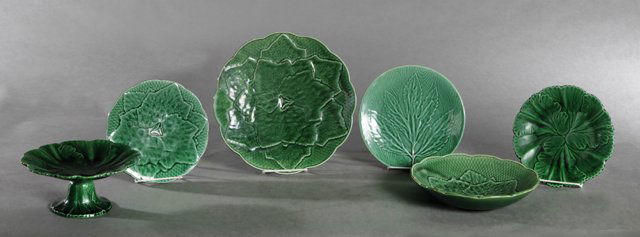 Thirty-One Pieces of Green Majolica Leaf Ware, early (1 of 4)