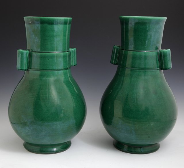 Pair of Chinese Green Glazed Baluster Vases, 20th c., (1 of 1)