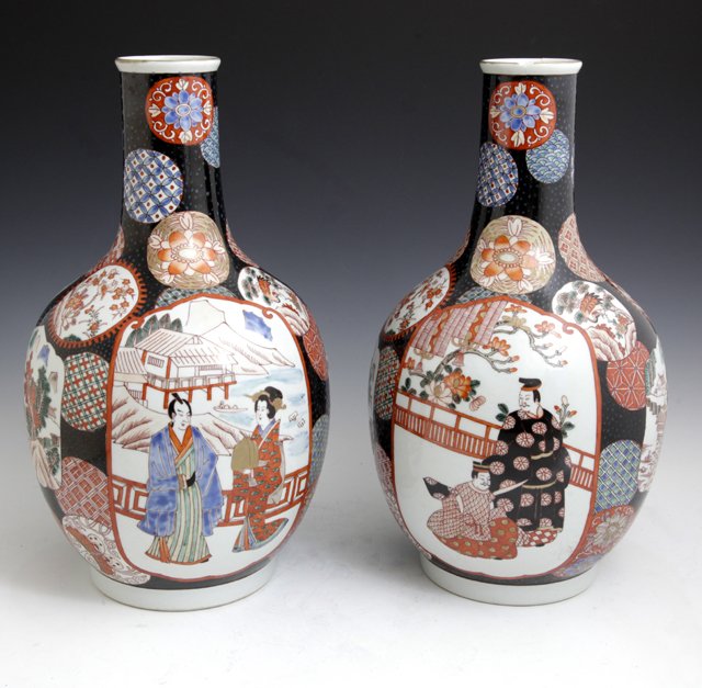 Pair of Oriental Imari Bottle Form Vases, 20th c., with (1 of 1)