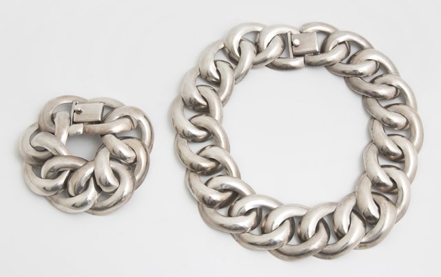 Mexican Sterling Circular Link Necklace and Bracelet, (1 of 1)