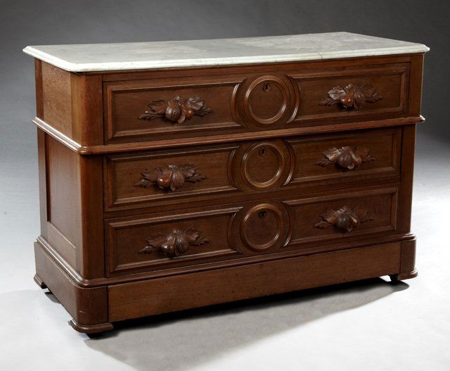 American Victorian Carved Walnut Marble Top Dresser (1 of 1)