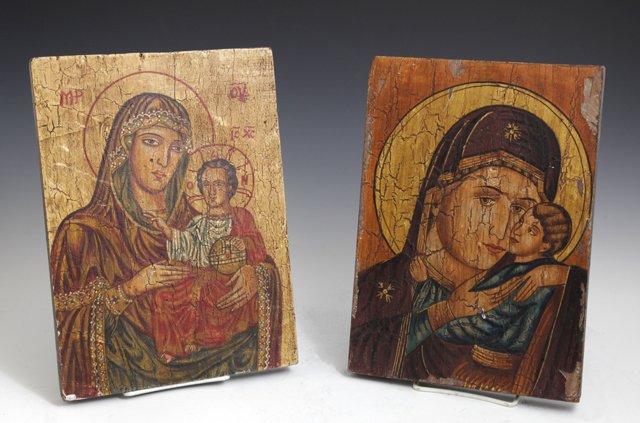 Pair of Greek Icons, early 20th c., of the Virgin and (1 of 1)