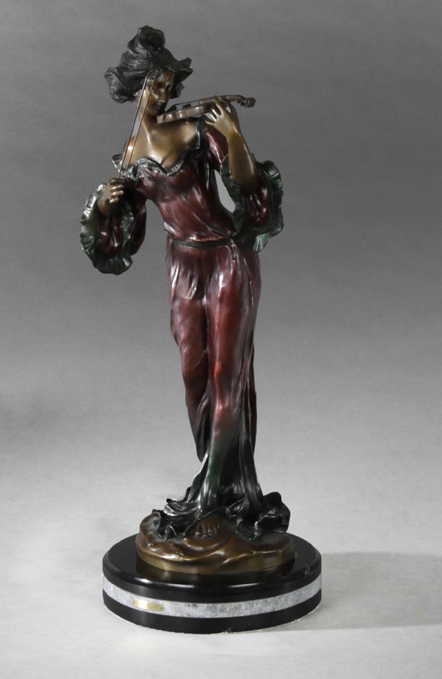 Flora, "Musicienne," 20th c., patinated bronze figure, (1 of 1)